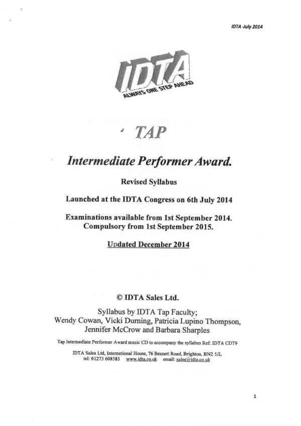 TAP INTERMEDIATE SYLLABUS - DIGITAL DOWNLOAD